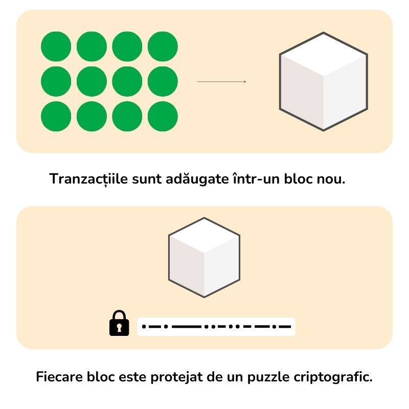 Infograficul explică procesul de adăugare a unei tranzacții la un bloc nou.