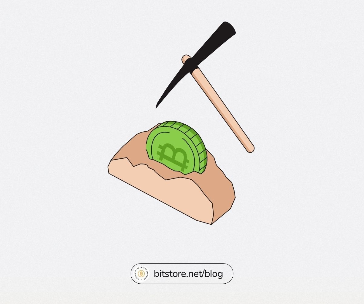 Billedet viser en illustration af Bitcoin-mining.