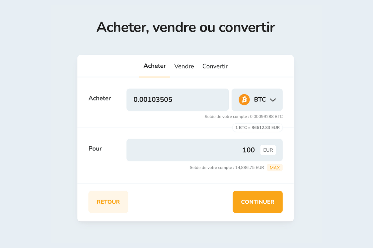 Acheter du Bitcoin (BTC) contre des euros (EUR) sur l'échange Bitcoin Store.