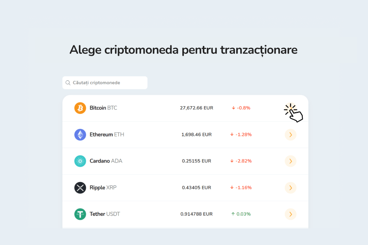 Procesul de cumpărare a Bitcoin și altor criptovalute prin intermediul Bitcoin Store Wallet-ului.