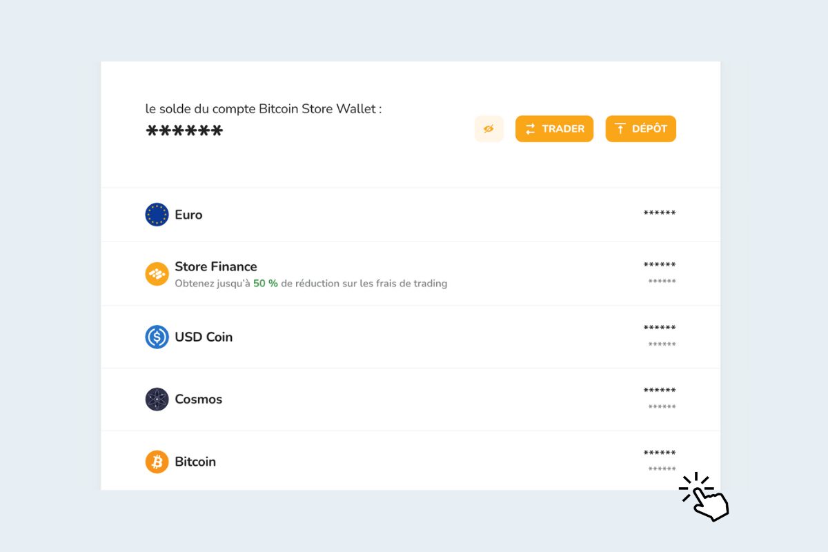 Portefeuille de cryptomonnaies dans le portefeuille numérique Bitcoin Store Wallet.
