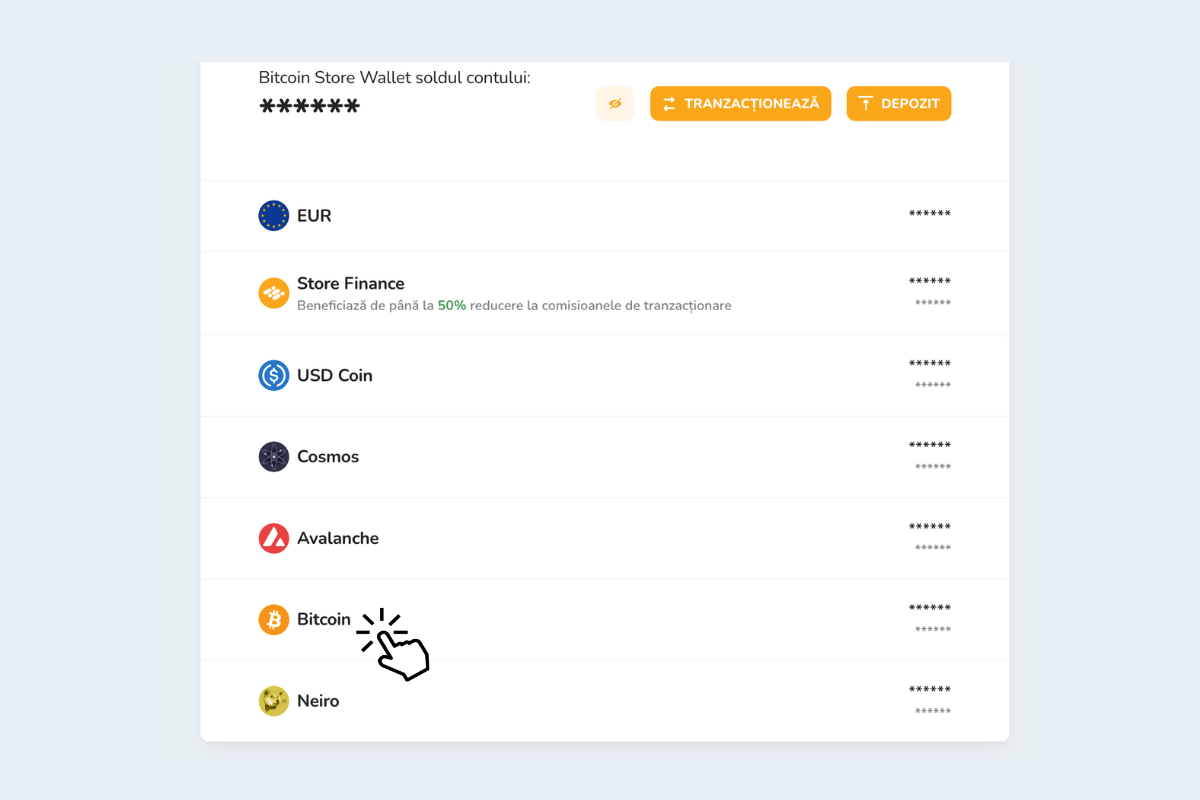 Portofelul criptomonedelor în portofelul digital Bitcoin Store Wallet.