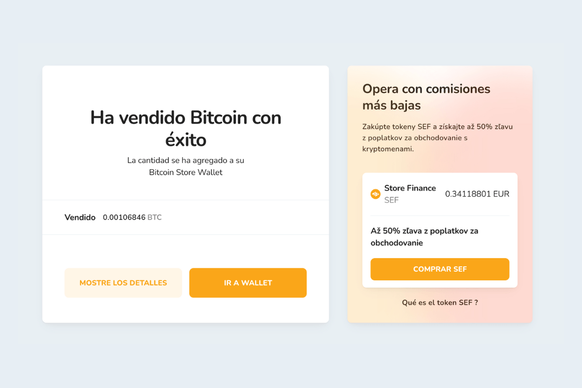 Confirmación de la venta de Bitcoins a través de Bitcoin Store Wallet.