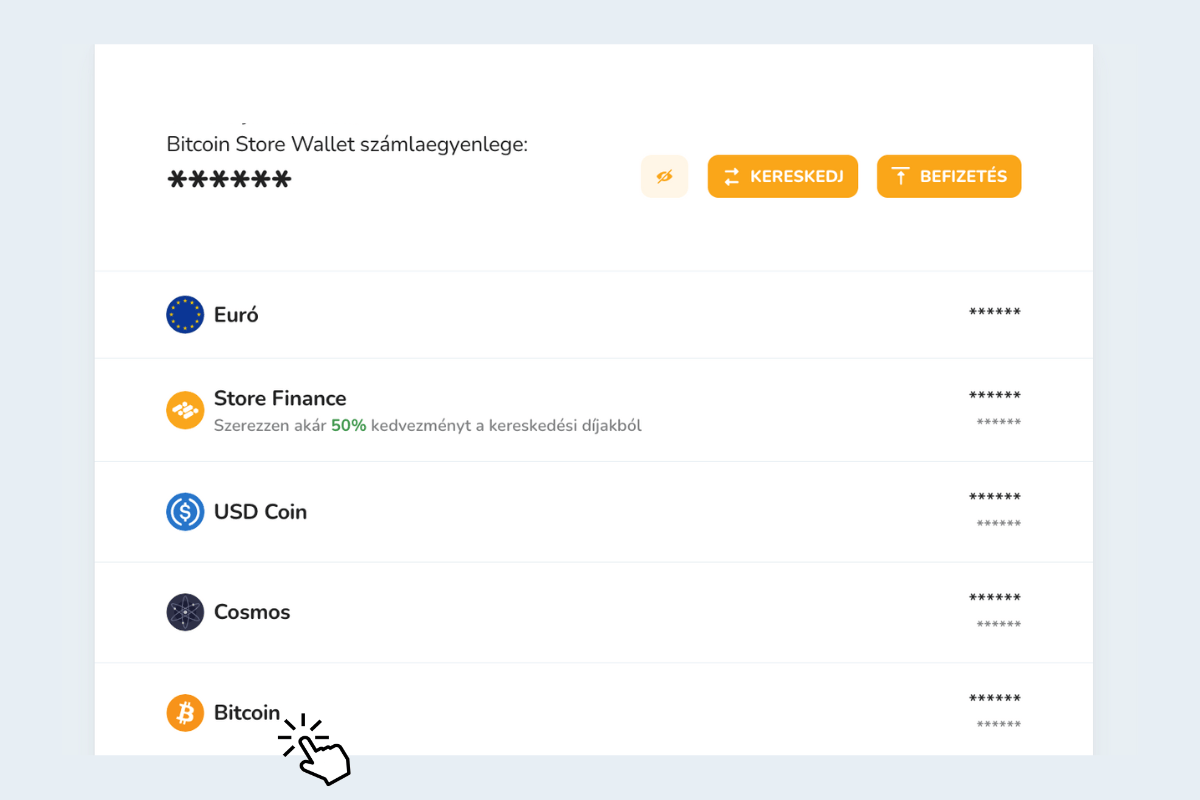 Kriptovaluta portfólió a Bitcoin Store Wallet digitális tárcában