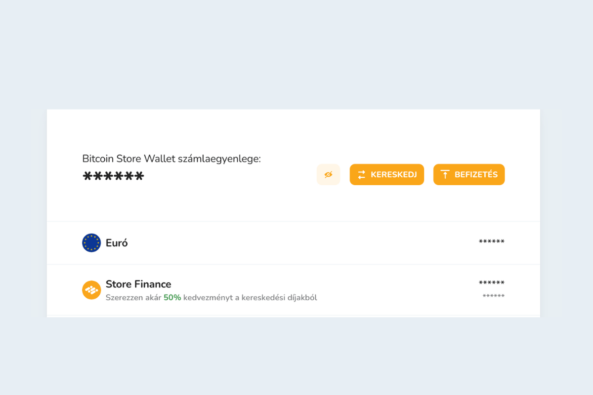 Bitcoin és más kriptovaluták vásárlásának folyamata a Bitcoin Store Wallet segítségével.