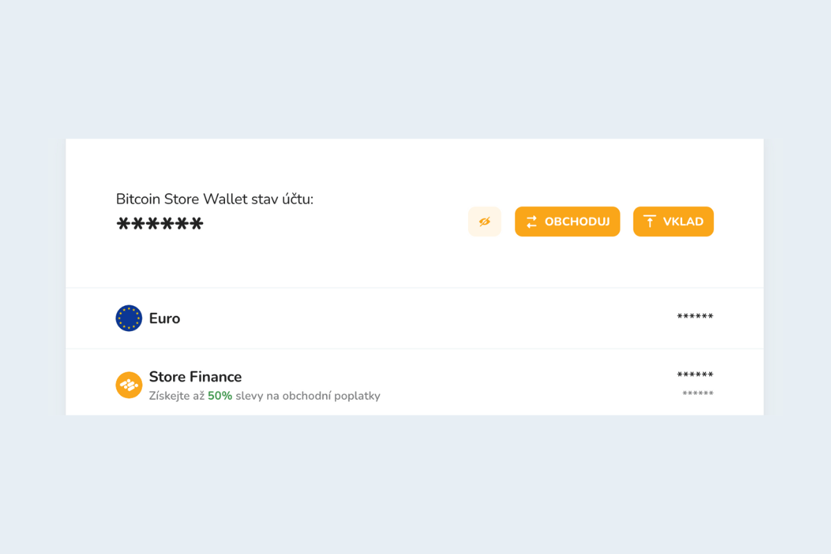 Proces nákupu Bitcoinu a dalších kryptoměn přes Bitcoin Store Wallet.
