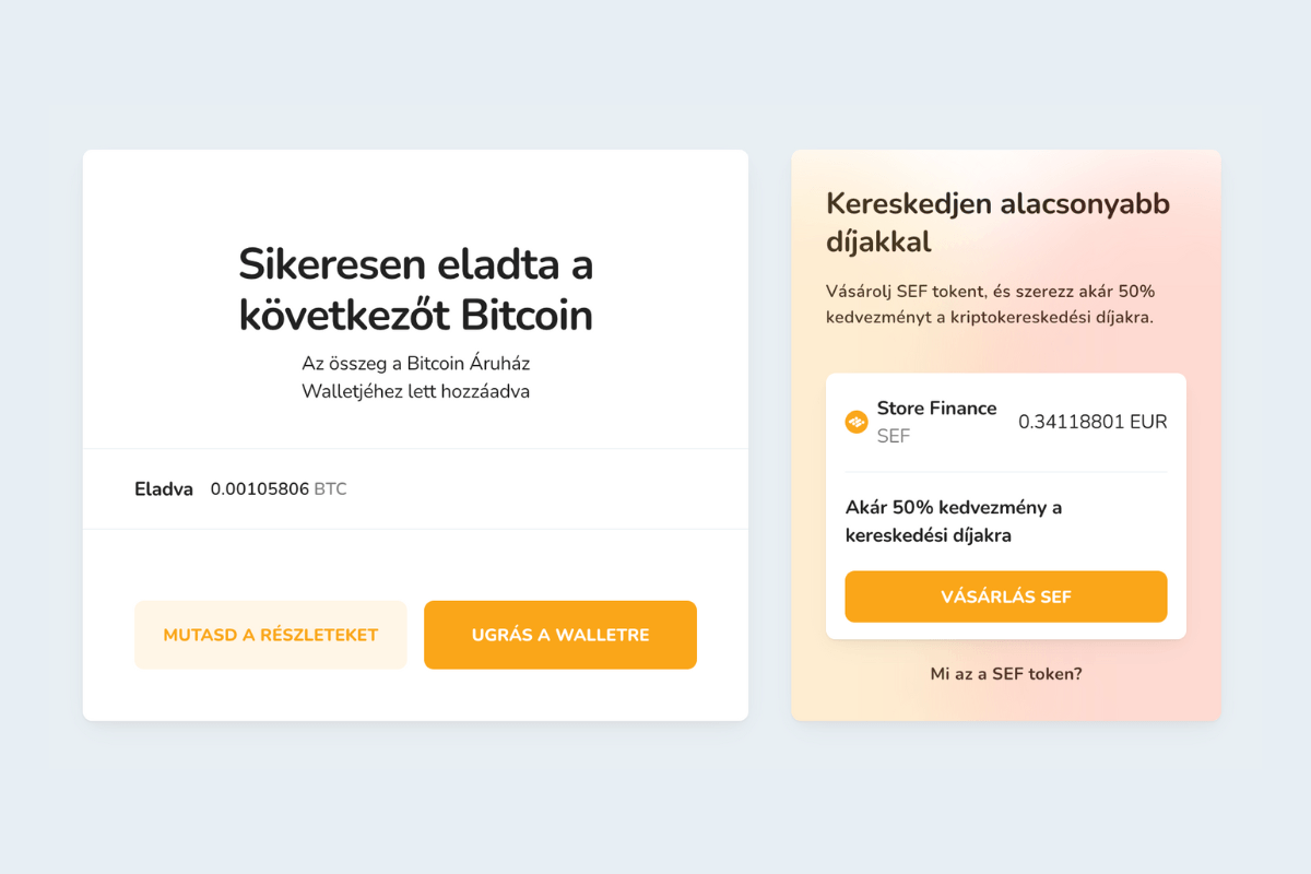 Bitcoin eladásának megerősítése a Bitcoin Store Wallet segítségével.