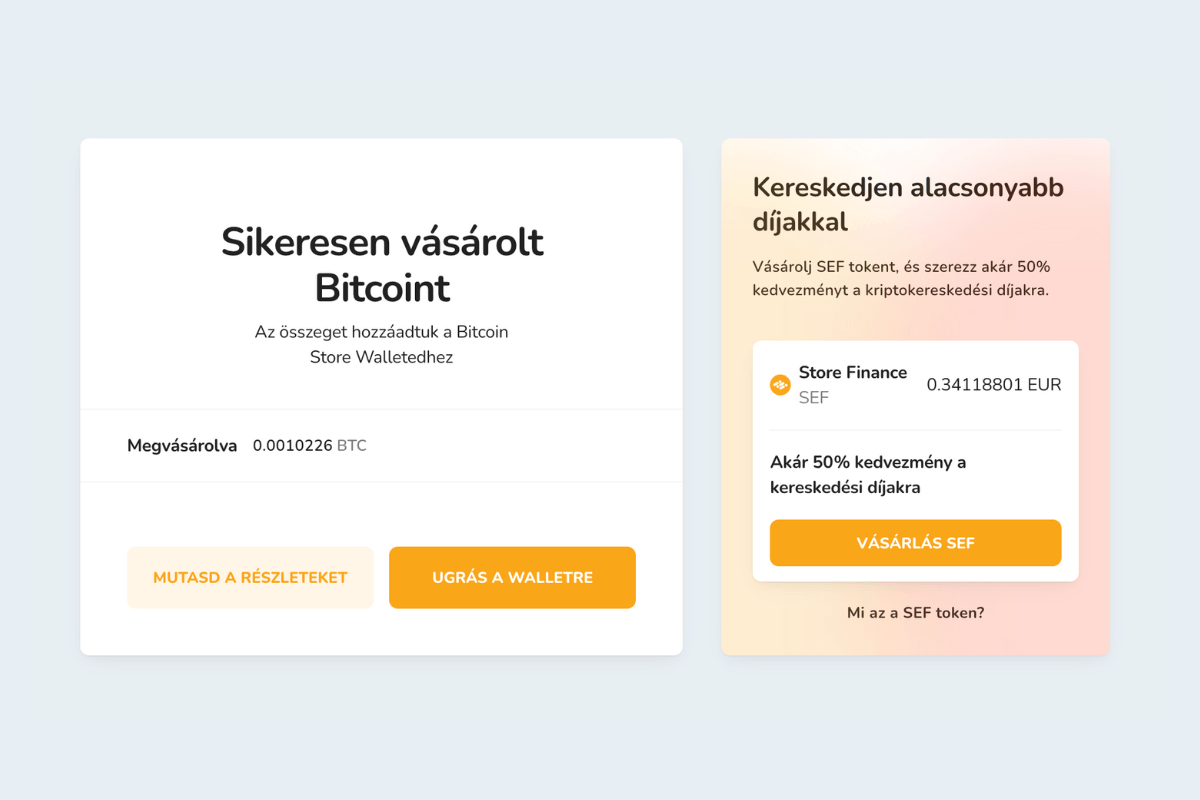 Az első kriptovaluta sikeres megvásárlása a Bitcoin Store platformon