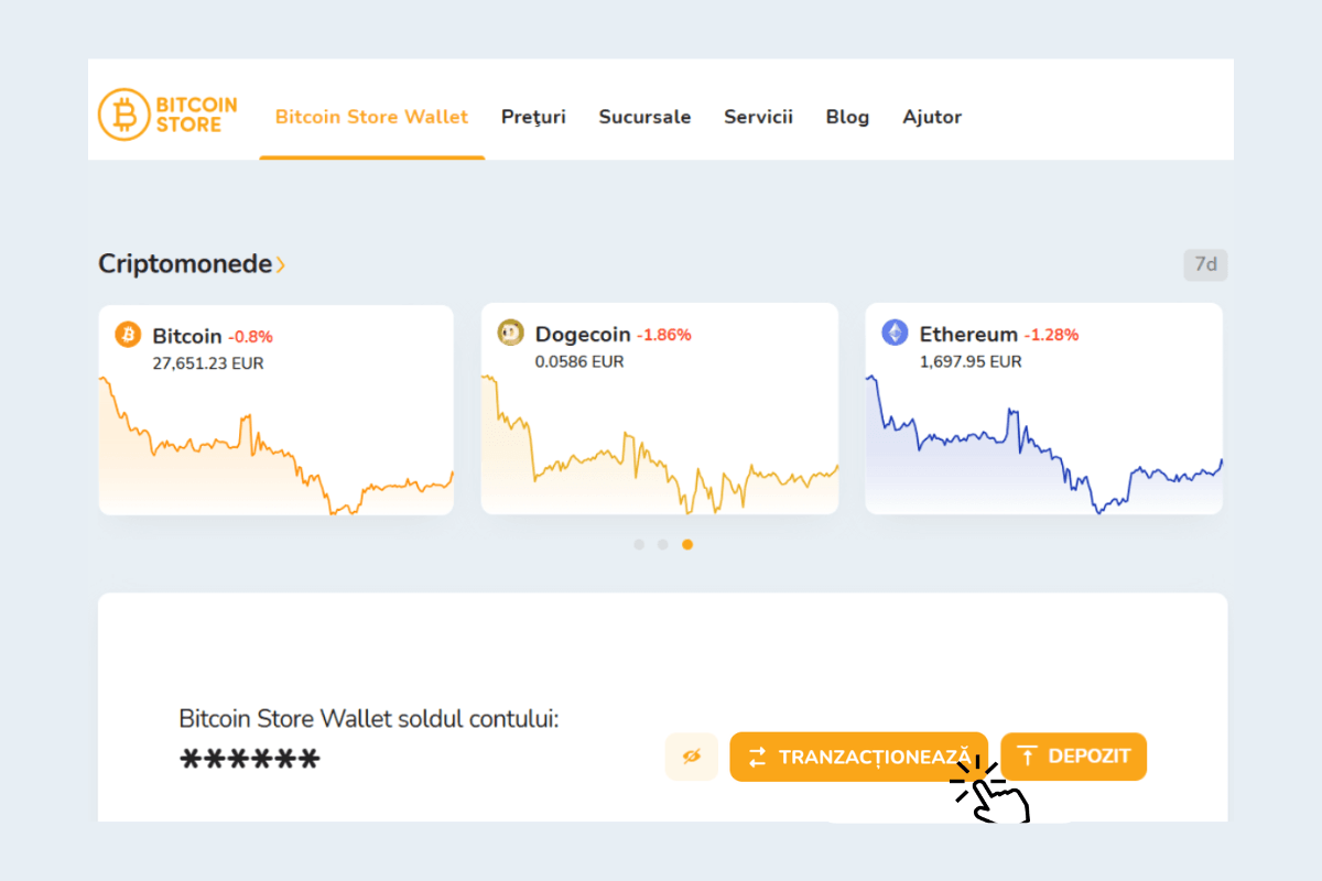 Procesul de cumpărare a Bitcoin și altor criptovalute prin intermediul Bitcoin Store Wallet-ului.