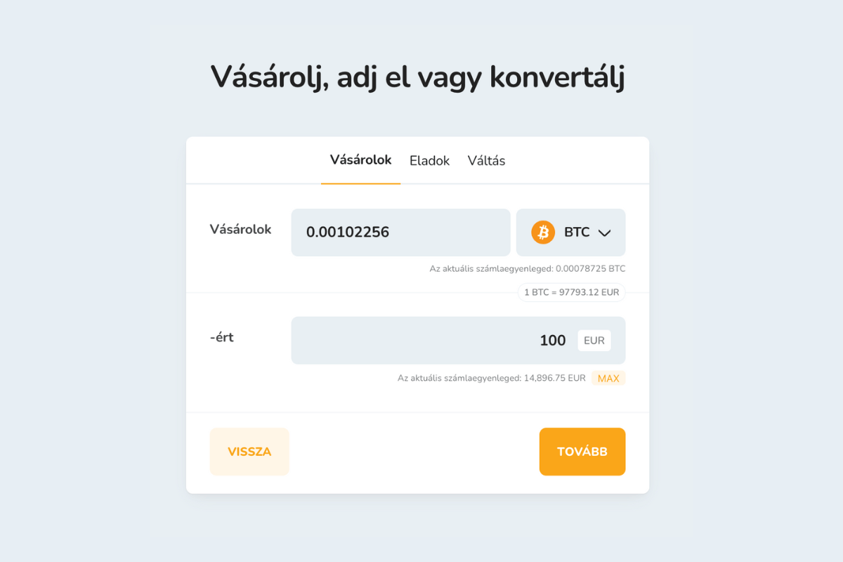 itcoin (BTC) vásárlása euróért (EUR) a Bitcoin Store tőzsdén