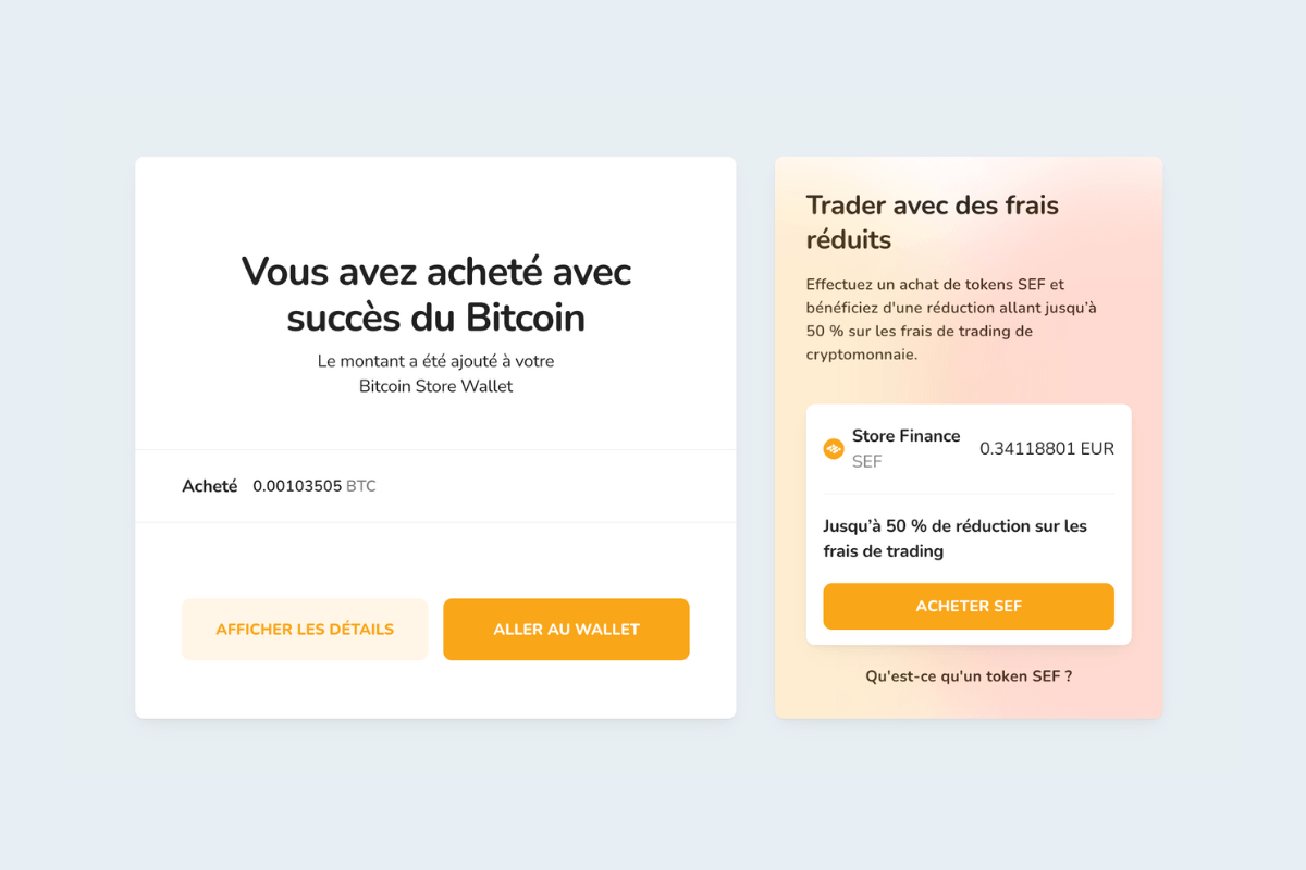 Achat réussi de la première cryptomonnaie sur la plateforme Bitcoin Store.