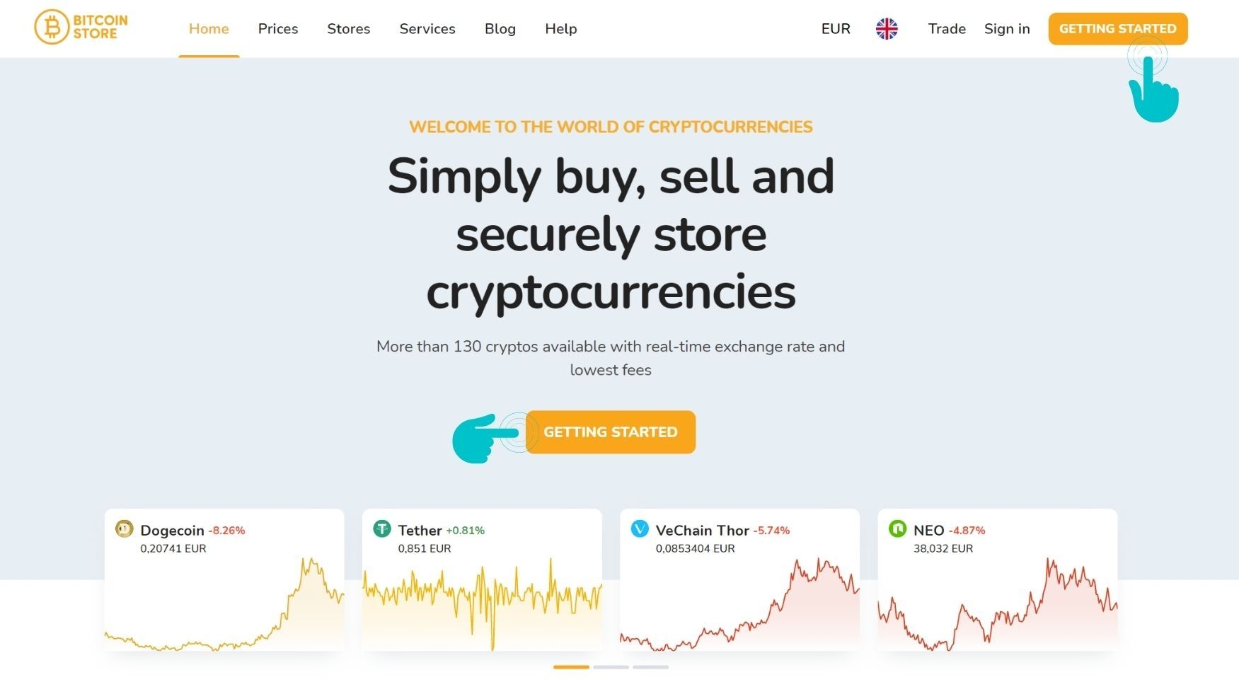 The Bitcoin Store home page desktop screenshot.