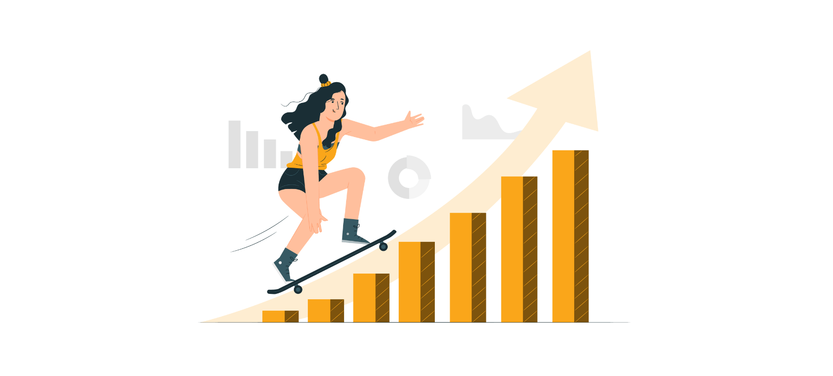 The illustration shows a girl on a skateboard moving up the chart.