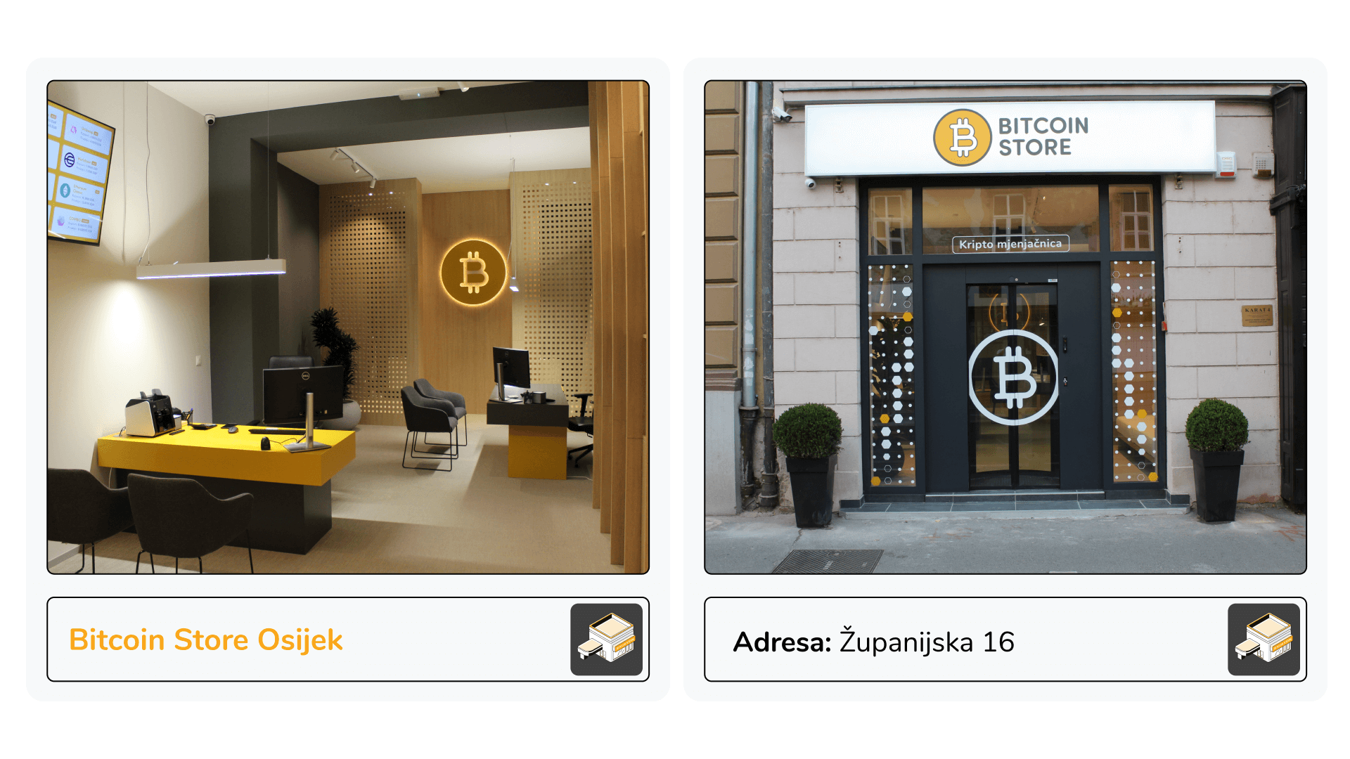 Slika prikazuje novu Bitcoin Store mjenjačnicu kriptovaluta u Osijeku.
